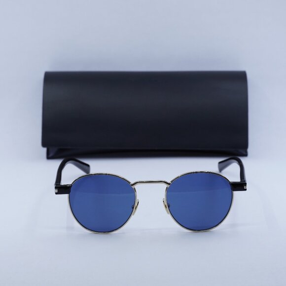 Saint Laurent SL707 004 Round Sunglasses - Gold & Havana/Blue - Picture 2 of 10